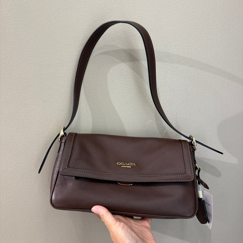 NEW‼️Coach Etta Small Flap Shoulder Bag CFK02 natural grain leather/Gold/Maple